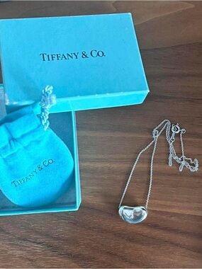 Tiffany & Co. Sterling Silver Bean Necklace with Blue Pouch